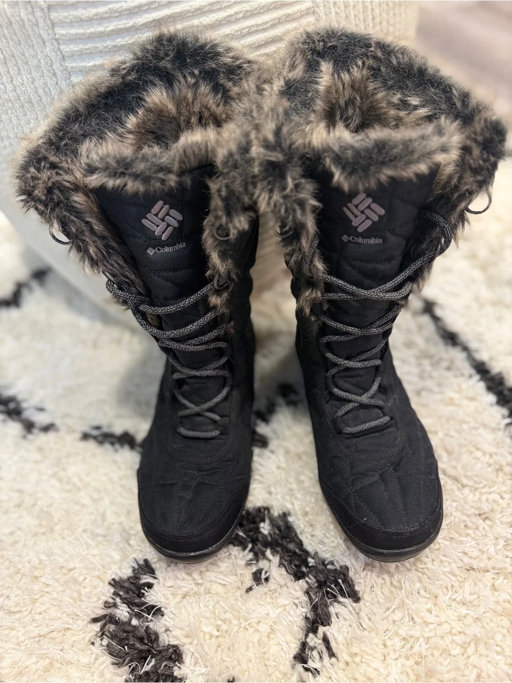 Columbia Minx Mid III Omni-Heat Waterproof Snow Boots Black Faux Fur Women’s 8.5